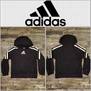 Adidas Black Sweatshirt Hoodie with White Stripes Boys Size 8